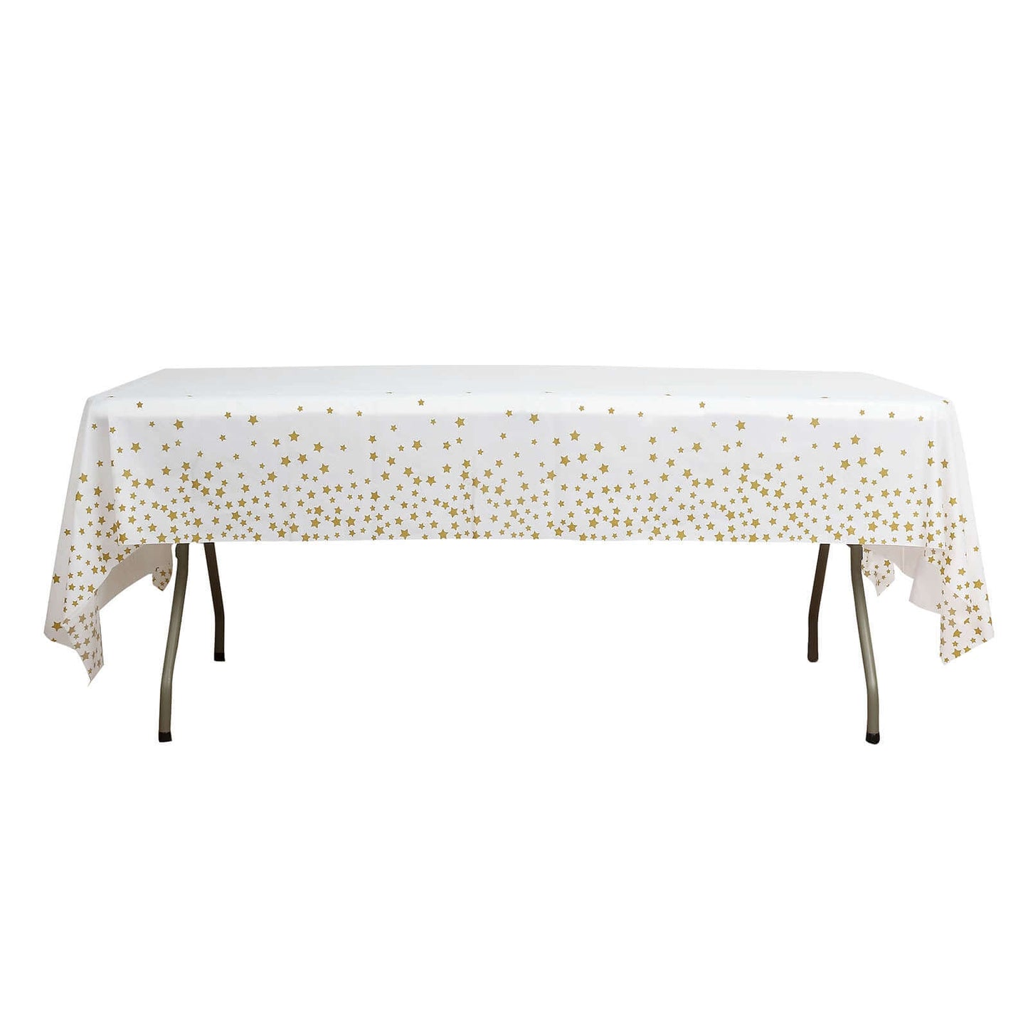 5-Pack Plastic Table Covers White Rectangle with Gold Stars - Decorative PVC Disposable Tablecloths 54"x108"