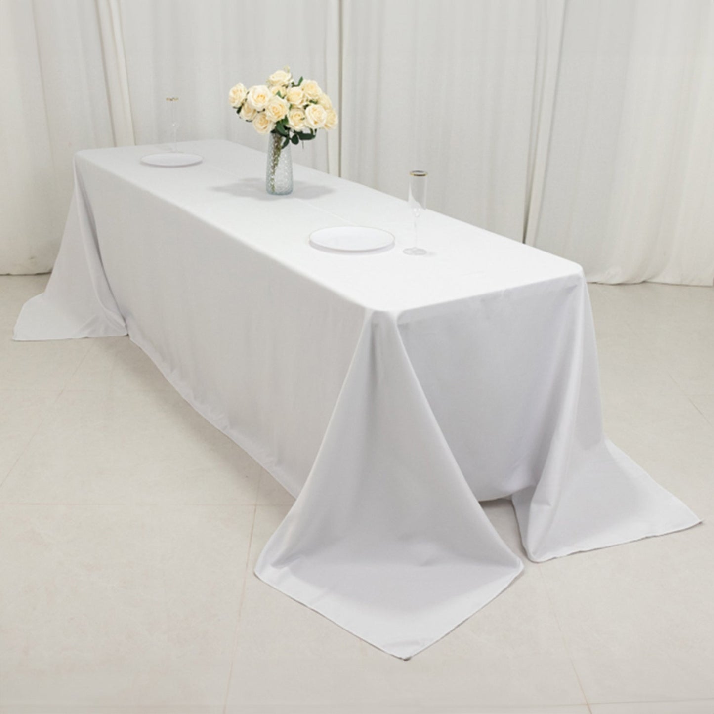 Fire Retardant Premium Polyester 90"x156" Rectangular Tablecloth White - Stylish High-Performance Seamless Table Cover for Large Gatherings