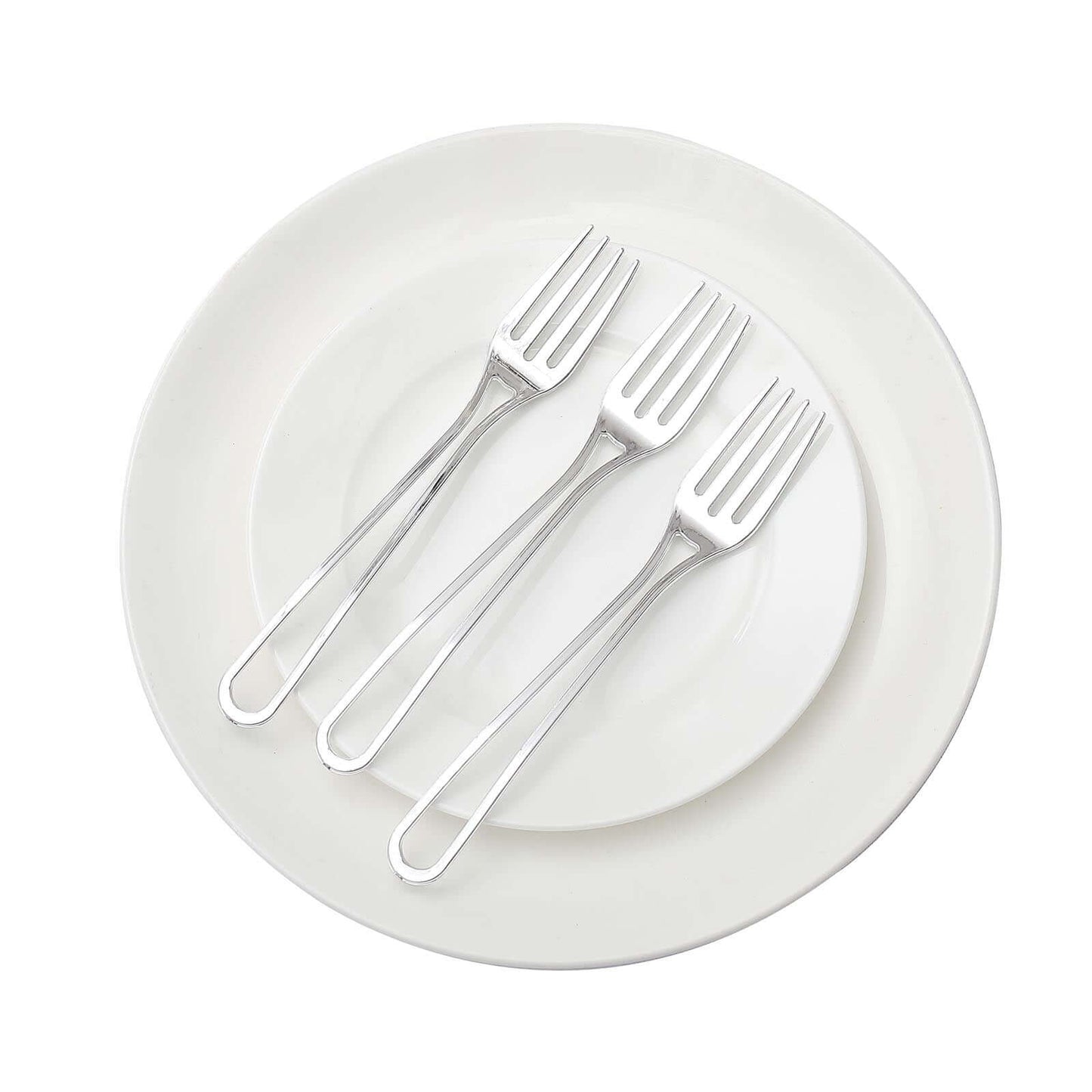 24-Pack Plastic Utensil Set with Modern Hollow Handle Design Silver - Disposable Silverware 7"