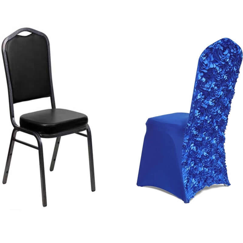 Satin Rosette Chair Cover for Banquet Chairs Royal Blue - Stretch Fitted Slip-On Slipcover