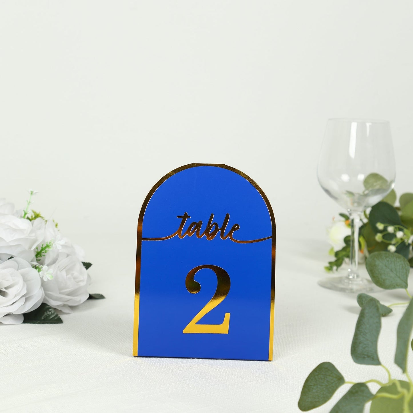 25-Pack 7" Disposable Table Numbers, Royal Blue Free Standing Double Sided Table Number Place Cards with Metallic Gold Foil Numbers 1-25