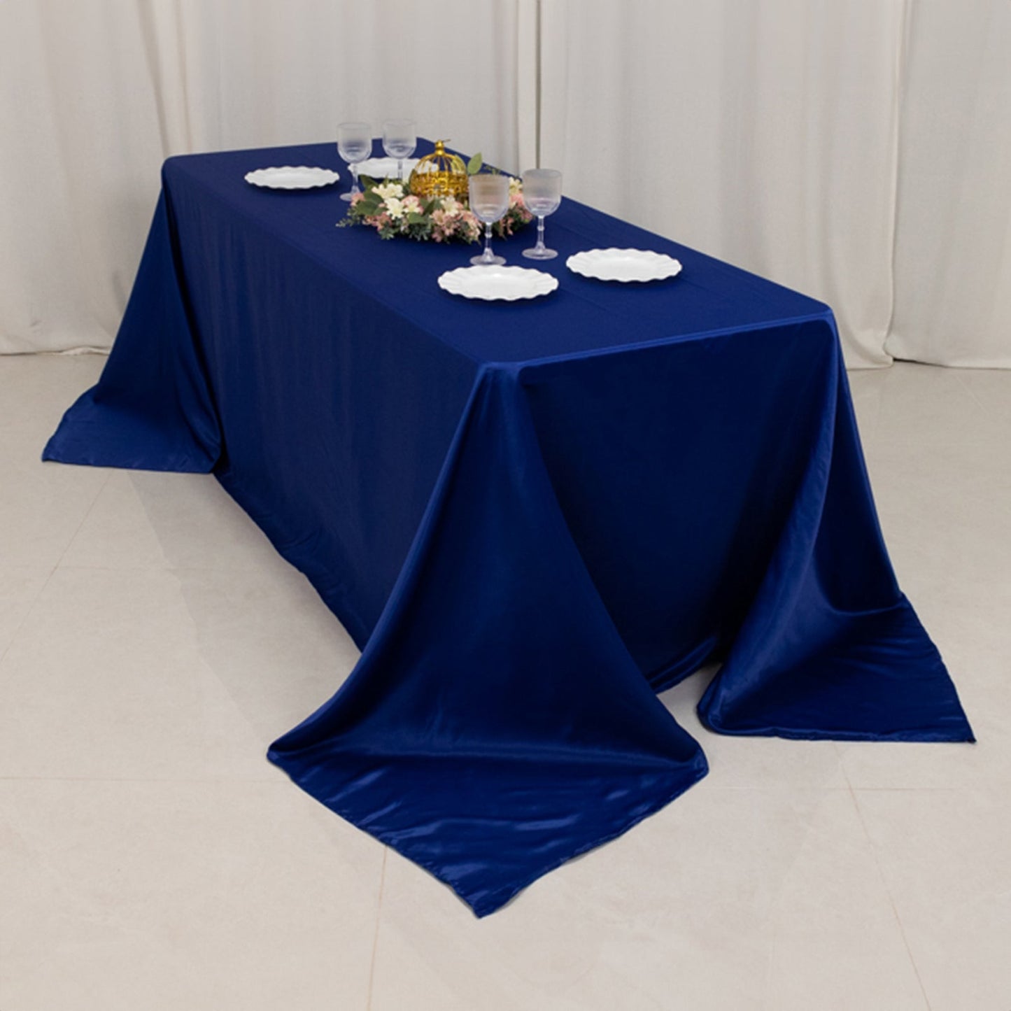 Lamour Satin 90"x132" Rectangle Tablecloth Royal Blue - Soft & Silk-Like Seamless Table Cover