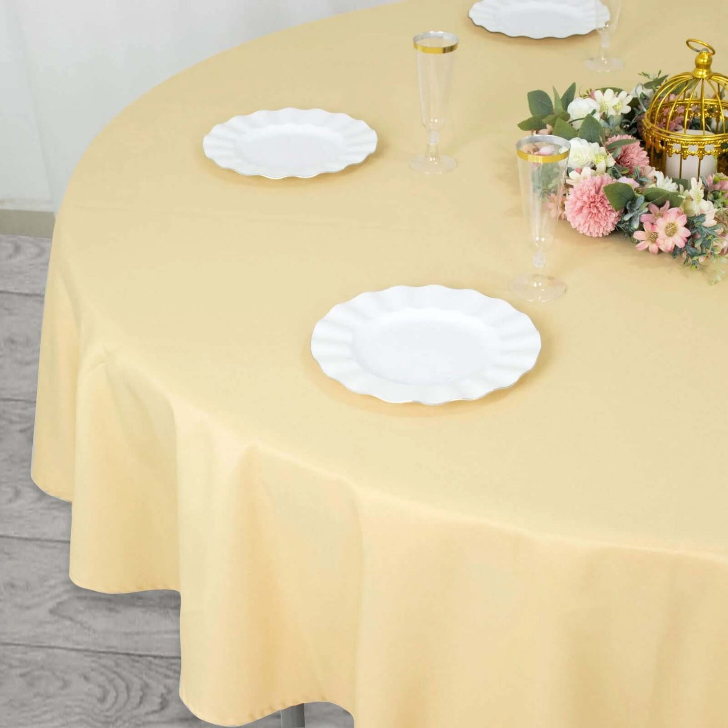 Premium Polyester 90" Round Tablecloth Champagne - Stain and Wrinkle-Resistant Design with 220GSM Thickness Table Cover