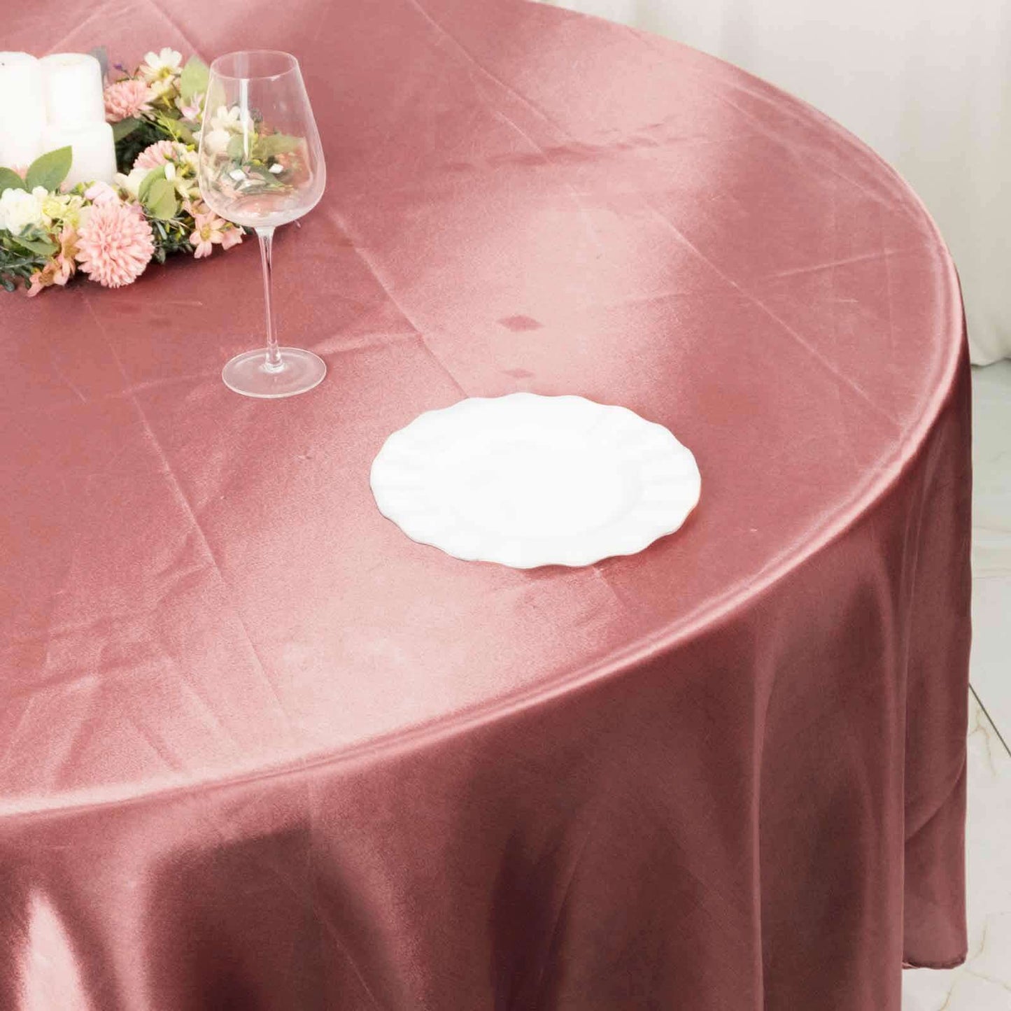 Satin 108" Round Tablecloth Cinnamon Rose - Smooth and Lustrous Table Cover