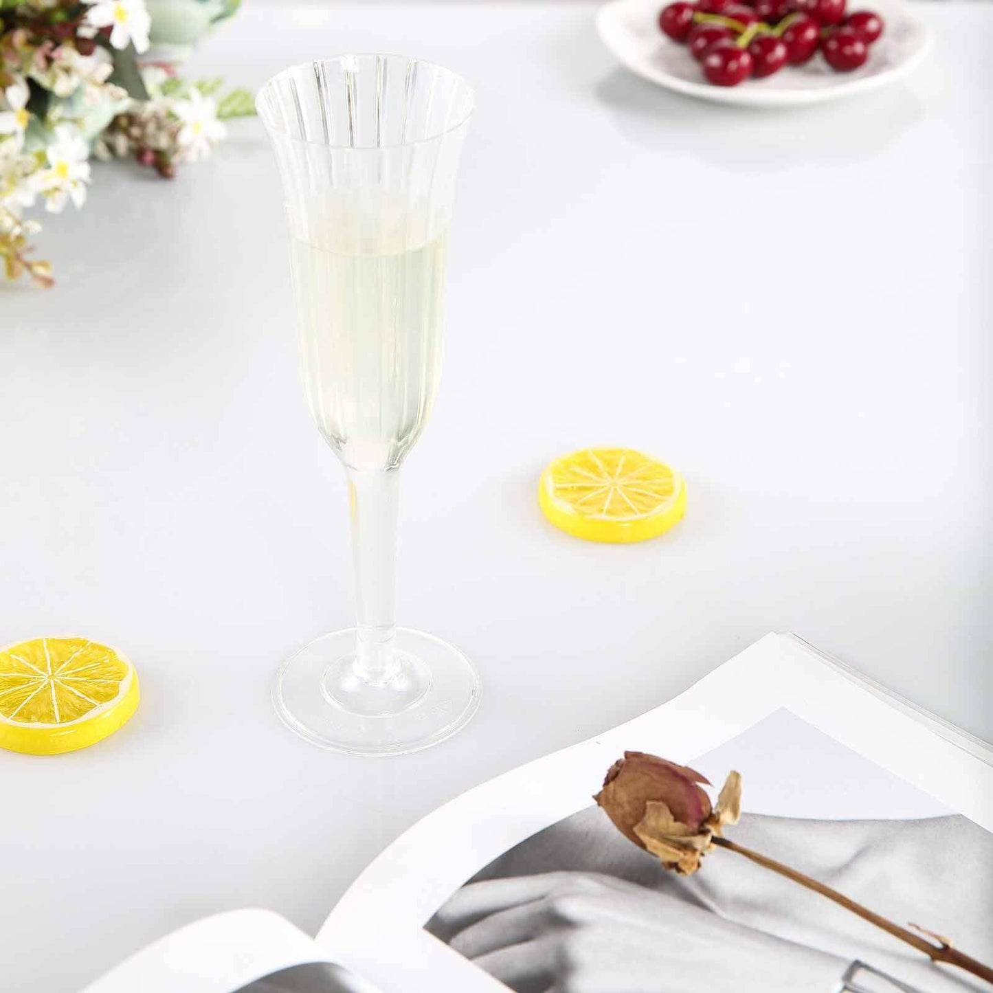 12-Pack Plastic Champagne Flutes Clear Flared Design - Lightweight Disposable Toasting Glasses 6oz