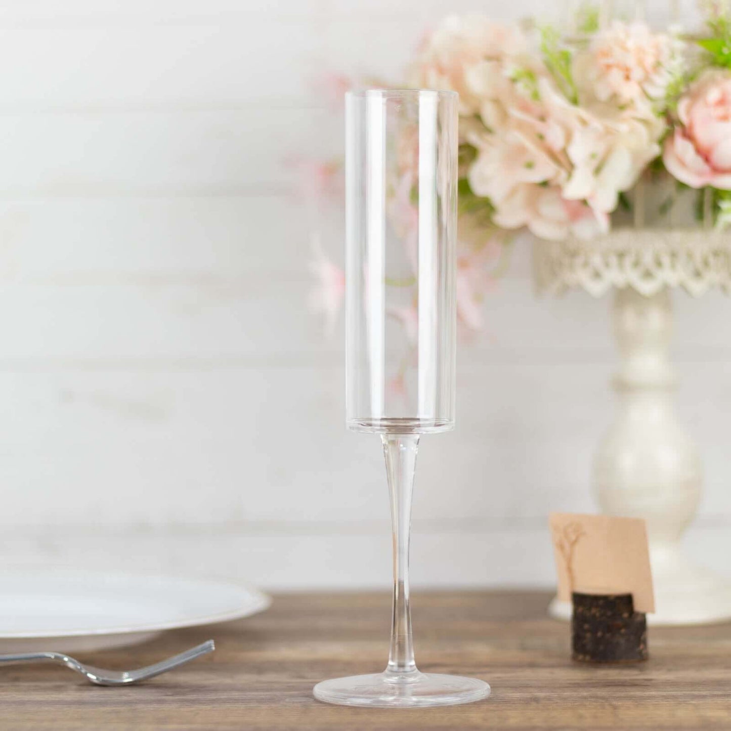 6-Pack Plastic Wine Mimosa Goblets Clear Cylindrical Shape - Reusable Champagne Flute Glasses 9.5" Tall 6oz