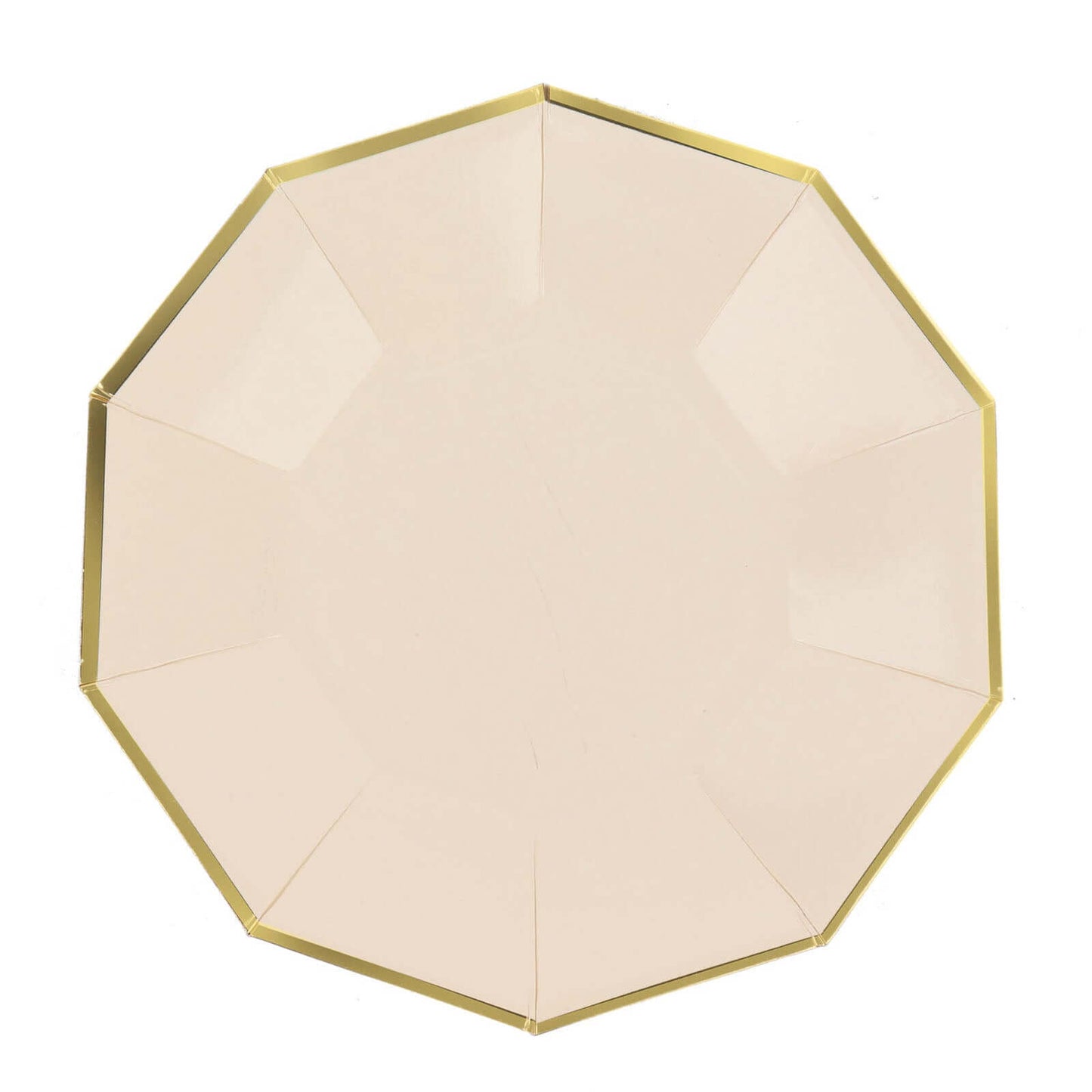 25-Pack Paper 9" Decagon Dinner Plates in Beige with Gold Foil Rim - Disposable Geometric Party Plates for Modern Weddings & Events
