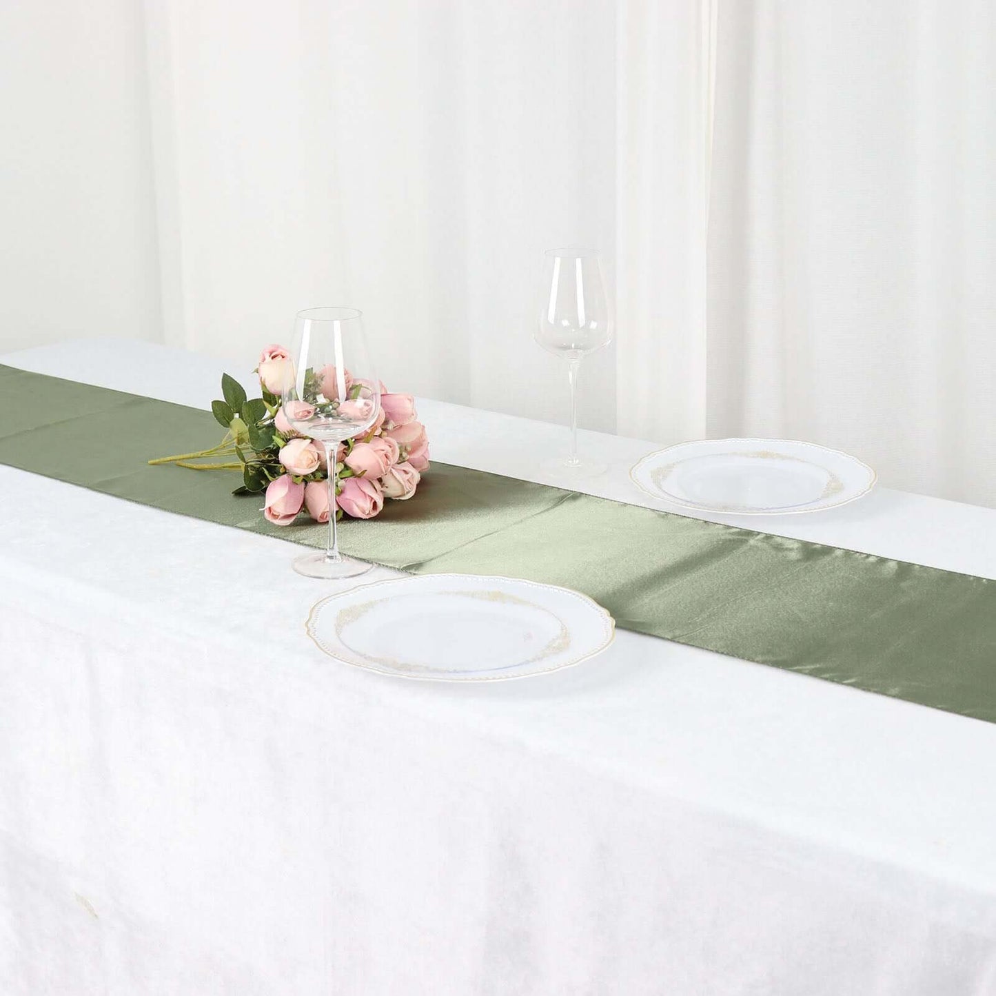 Satin 12"x108" Table Runner Dusty Sage Green - Stylish Table Linen