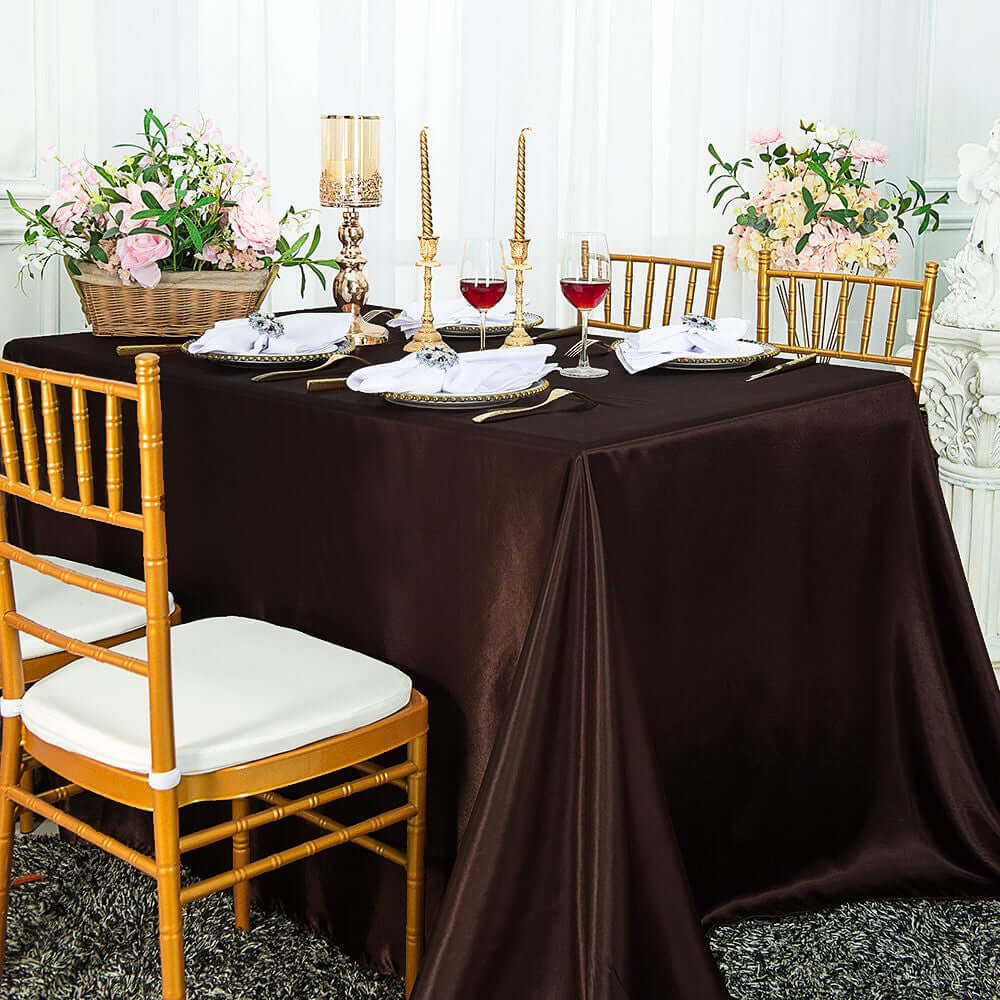 Satin Rectangular 90"x132" Tablecloth Chocolate - Seamless Table Cover