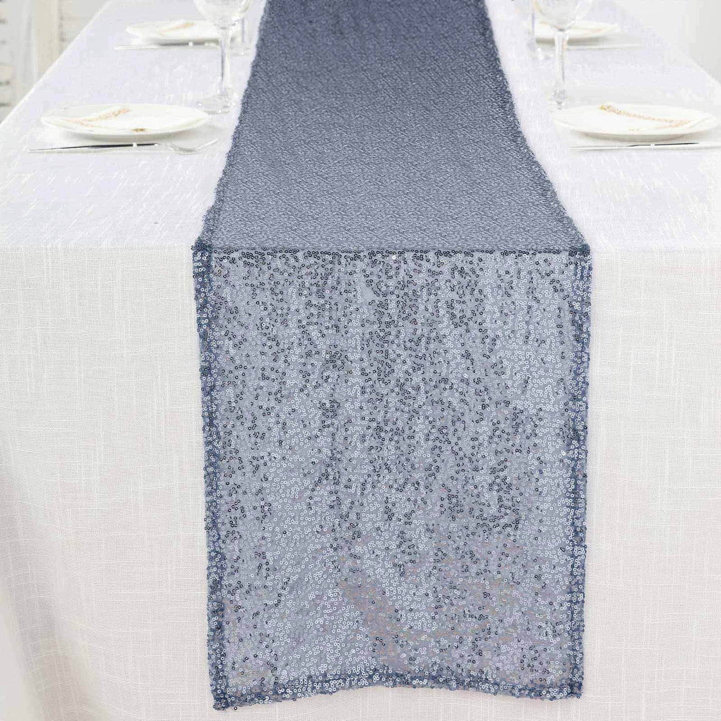 Sequin 12"x108" Table Runner Dusty Blue - Glittering Design