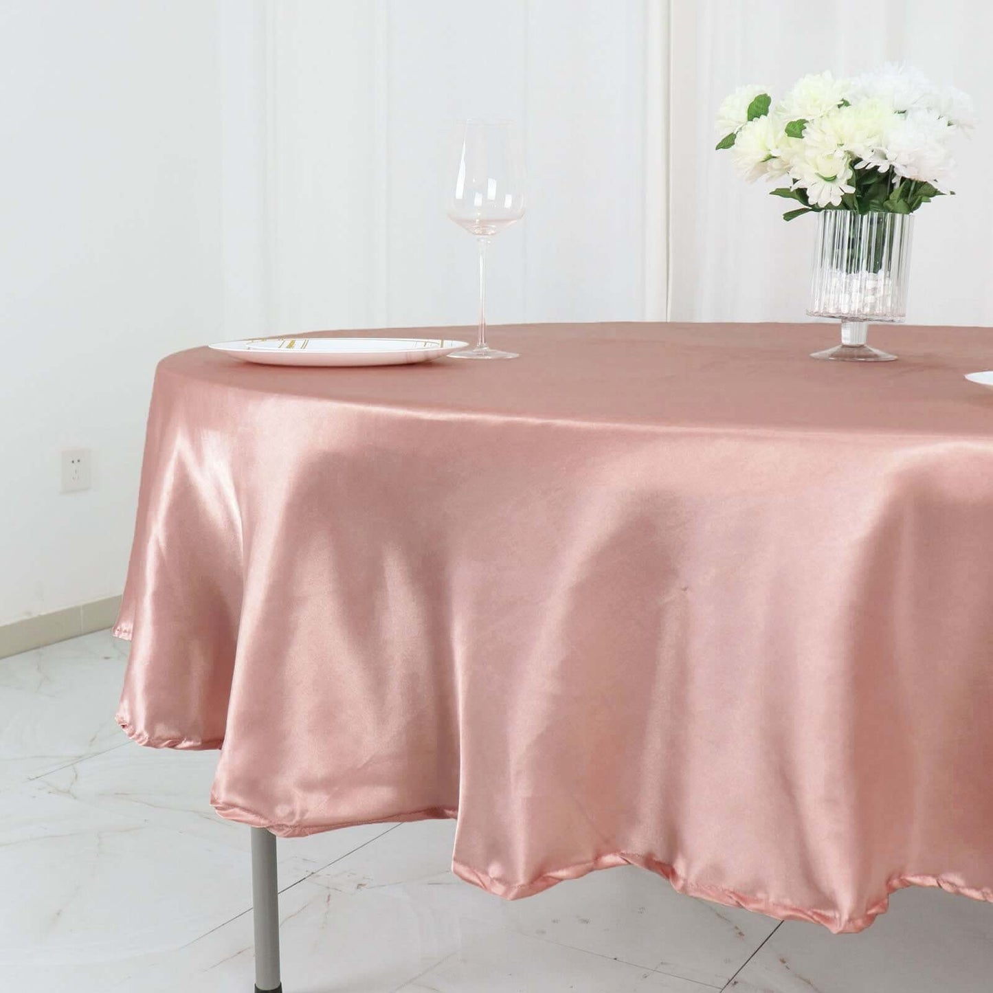 Satin 90" Round Tablecloth Dusty Rose - Smooth and Lustrous Table Cover