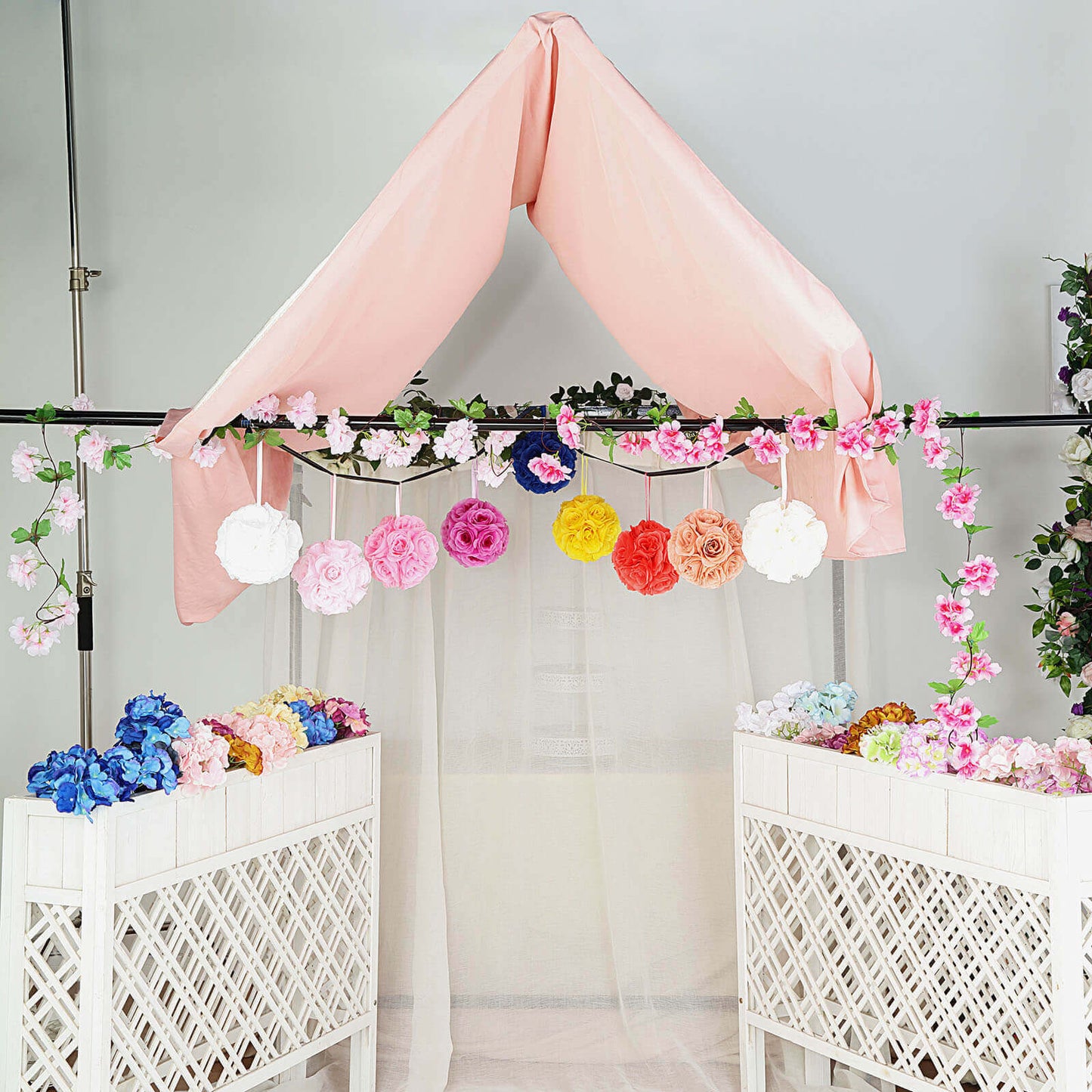 2 Pack 7" Royal Blue Artificial Silk Rose Kissing Ball, Faux Flower Ball