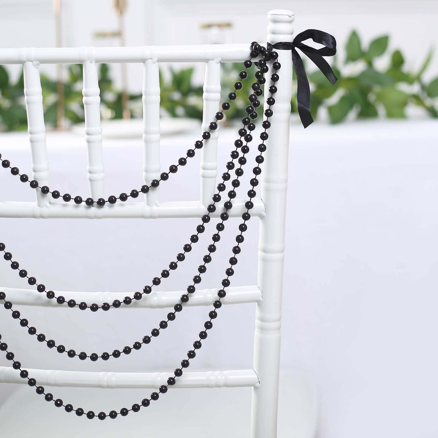 Faux Pearl Beaded 16" Chair Back Garland Sash Black Gatsby-Inspired Style - Pre-Tied Chic Wedding Decor for Chiavari Chairs