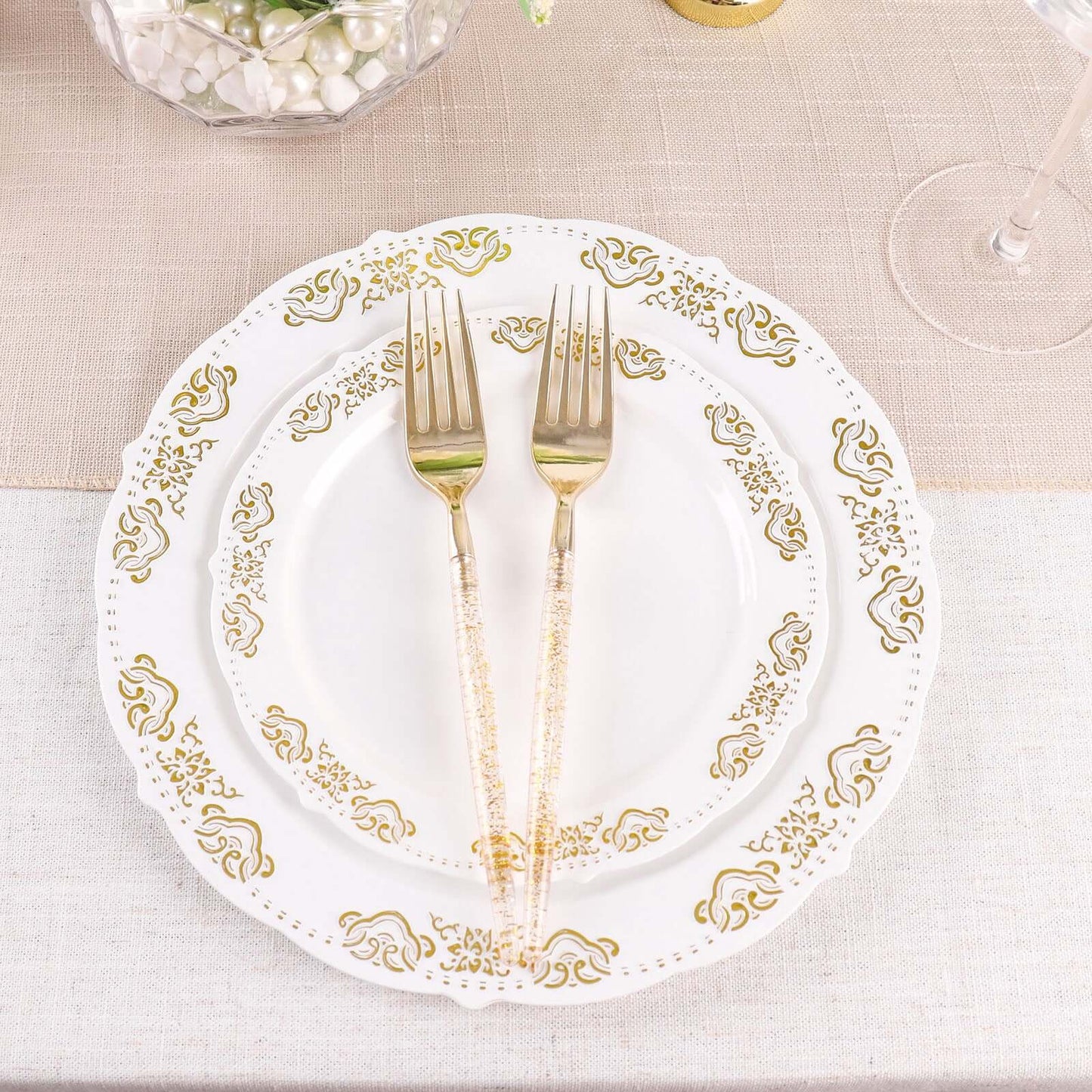 24-Pack Plastic Forks with Gold Glitter - Disposable Silverware Cutlery for Events