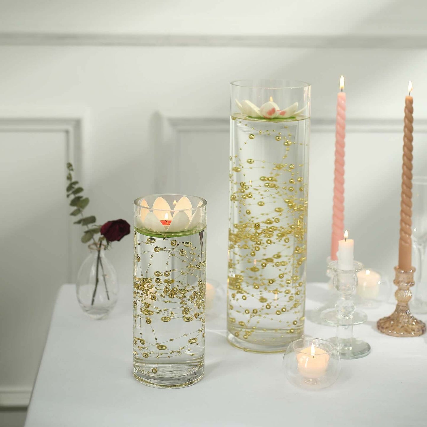 Faux Pearl String Beads Vase Filler - Gold DIY Craft Fishing Line Pearl Chains 100ft