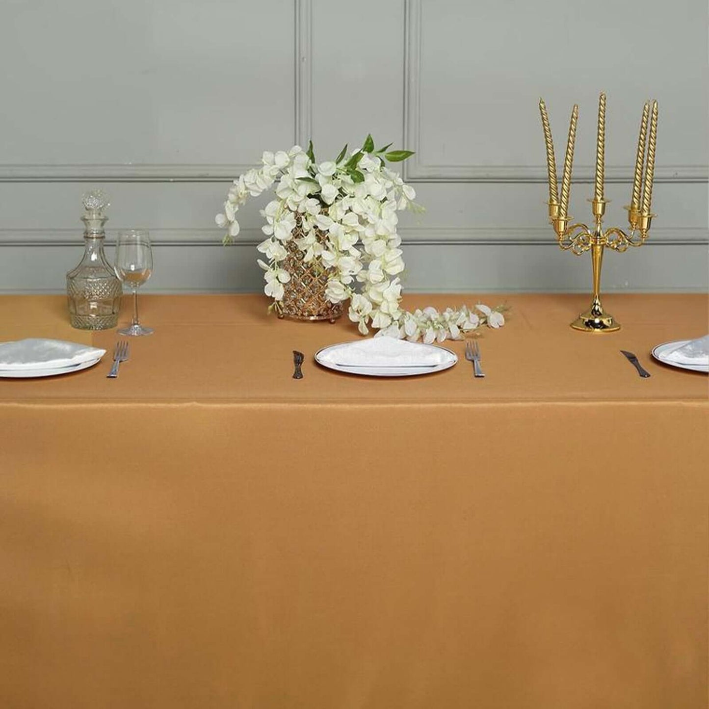 Polyester 90"x132" Rectangle Tablecloth Gold - Seamless Wrinkle-Resistant Design for Luxe Celebrations