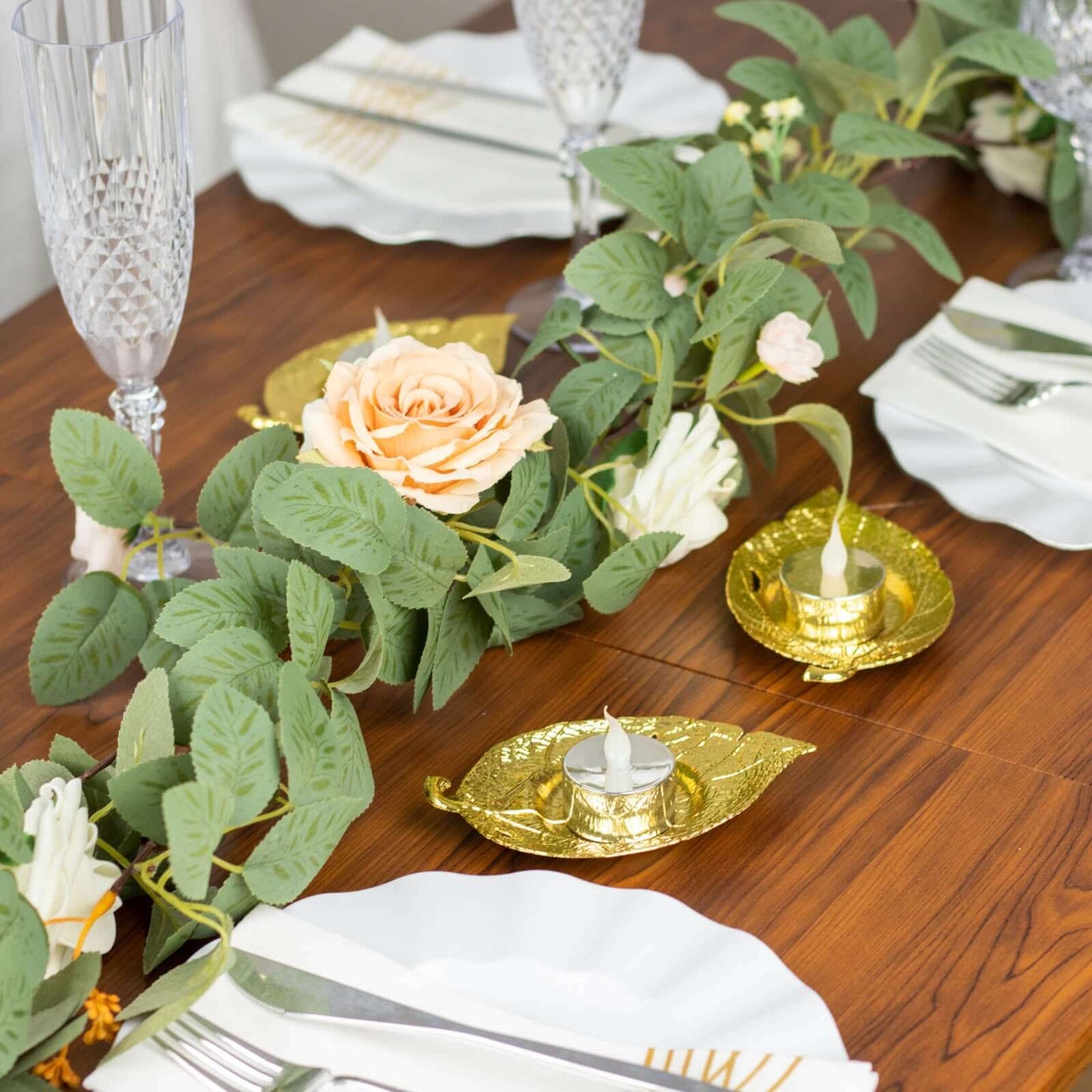 3-Pack Metal Votive Candle Holders Maple Leaf Design Shiny Gold - Vintage Mini Tea Cup Saucers 5"