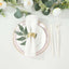 10-Pack Plastic 9" Round Dinner Plates in Transparent Blush Hammered Design with Gold Rim - Modern Disposable Party Plates