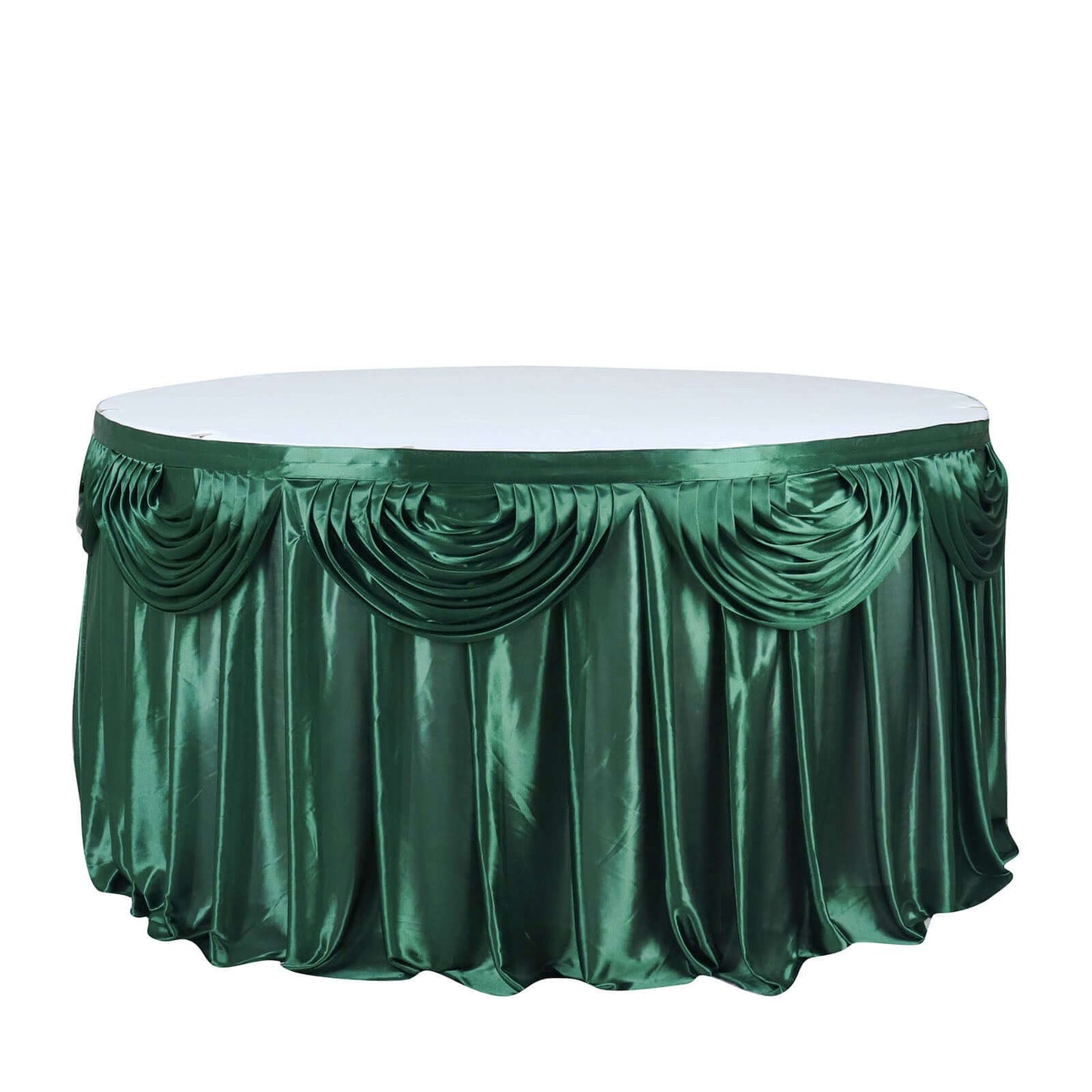 Satin 14ft Table Skirt Hunter Emerald Green - Pleated Double Drape Table Cover