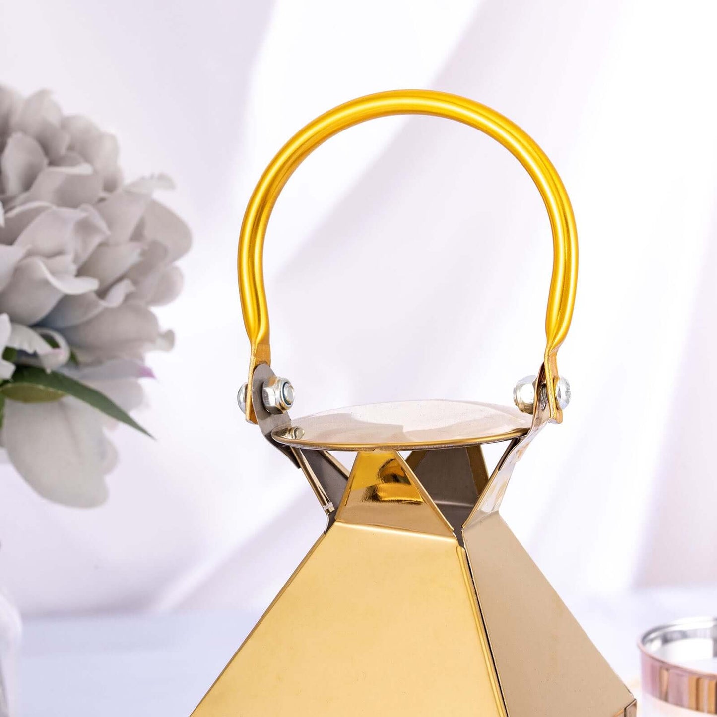 Stainless Steel Candle Lantern Crown Top Design Gold - Outdoor Metal Patio Lantern Centerpiece 8"