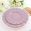 10-Pack Plastic 11" Round Dinner Plates in Lavender Lilac Ruffled Rim with Gold Edging - Sturdy Disposable Dinnerware