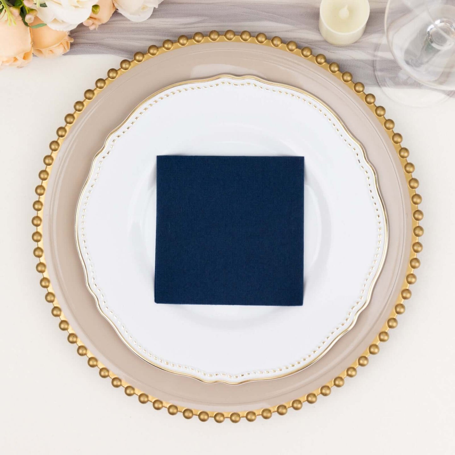 20 Pack Linen-Like Paper 5"x5" Napkins Navy Blue - Highly Absorbent Airlaid Napkins