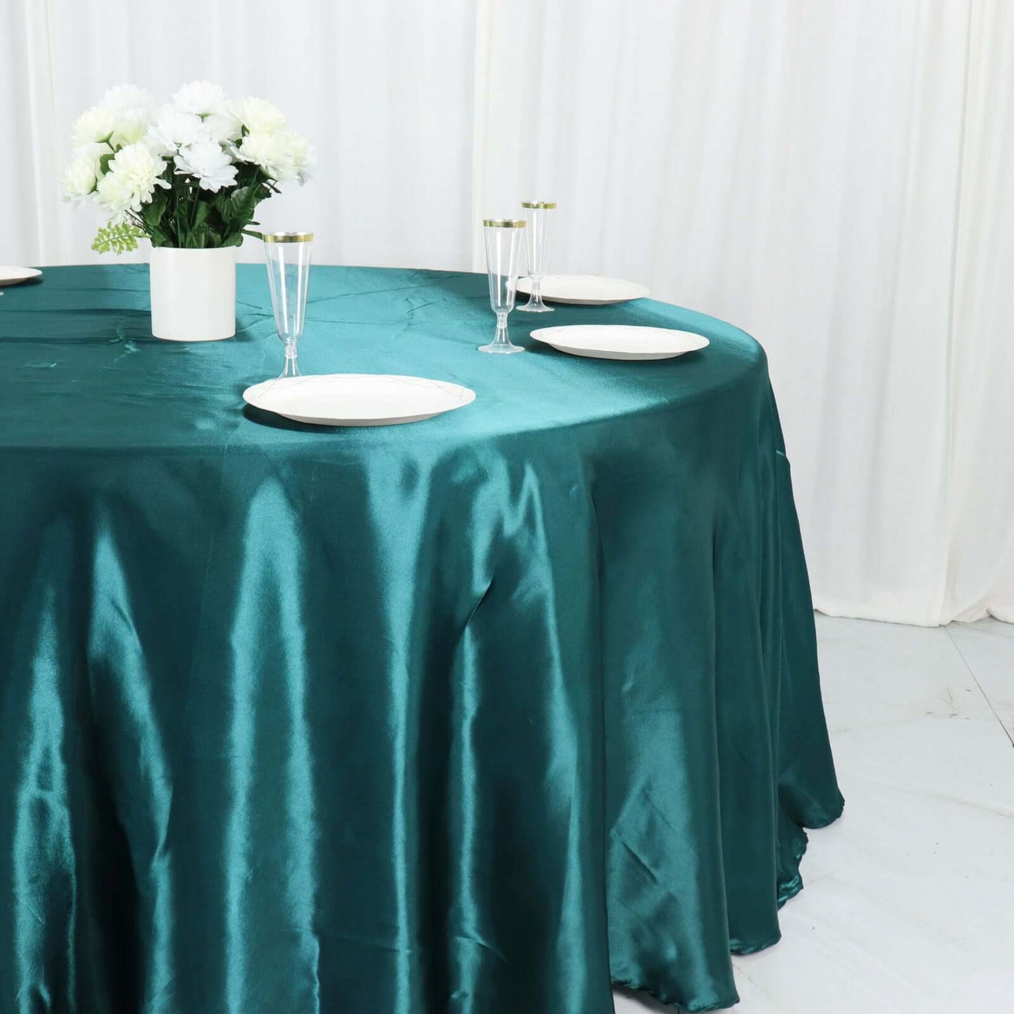Satin 120" Round Tablecloth Peacock Teal - Stylish Seamless Table Cover
