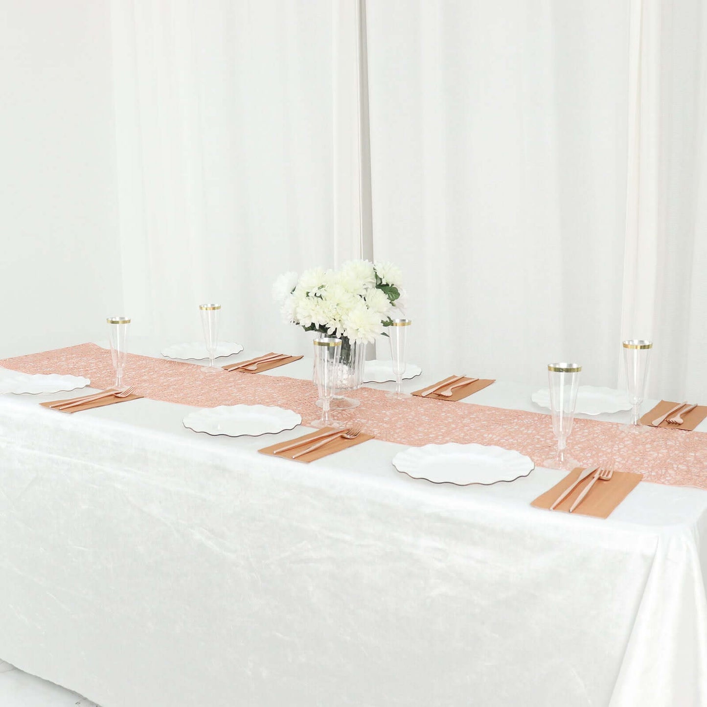 Plastic Woven Vinyl 13"x6ft Table Runner Metallic Rose Gold - Non-Slip & Reversible Tabletop Decor