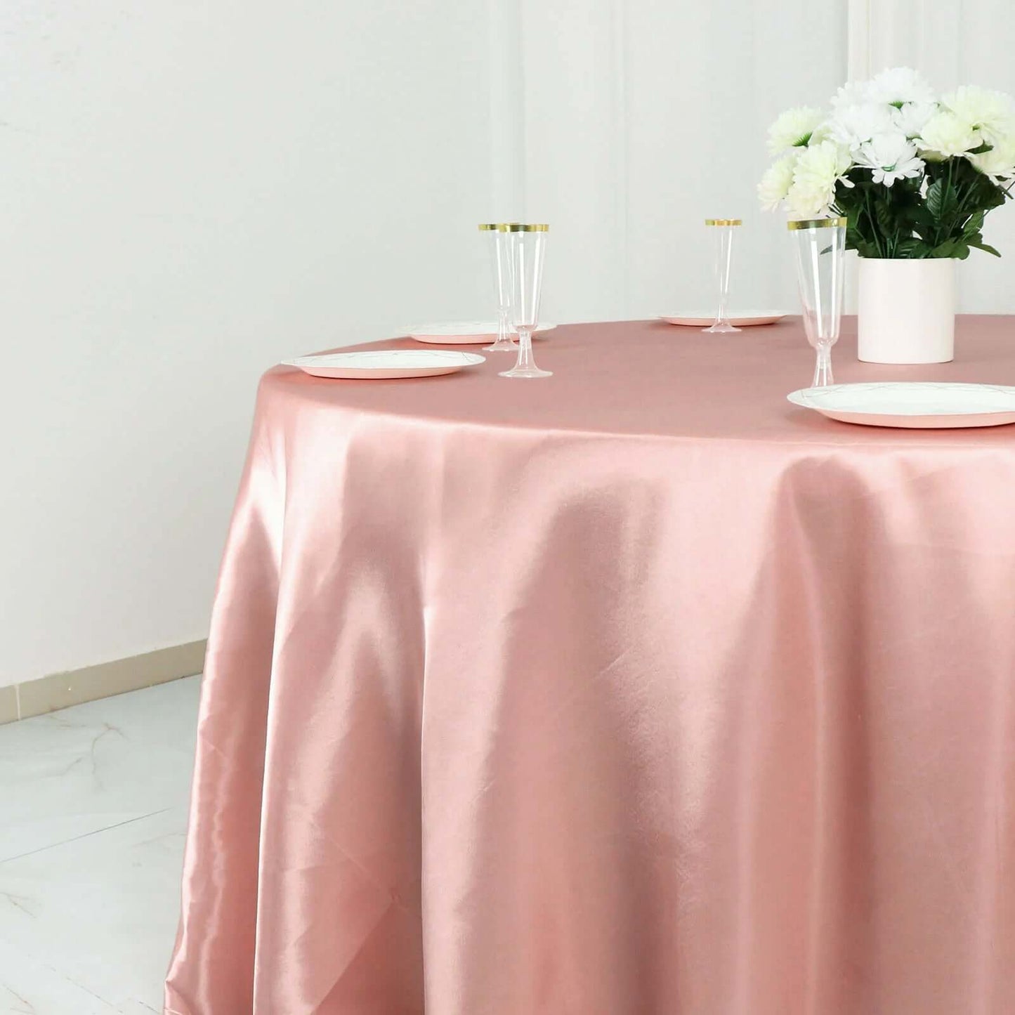 Satin 132" Round Tablecloth Dusty Rose - Stylish Seamless Table Cover