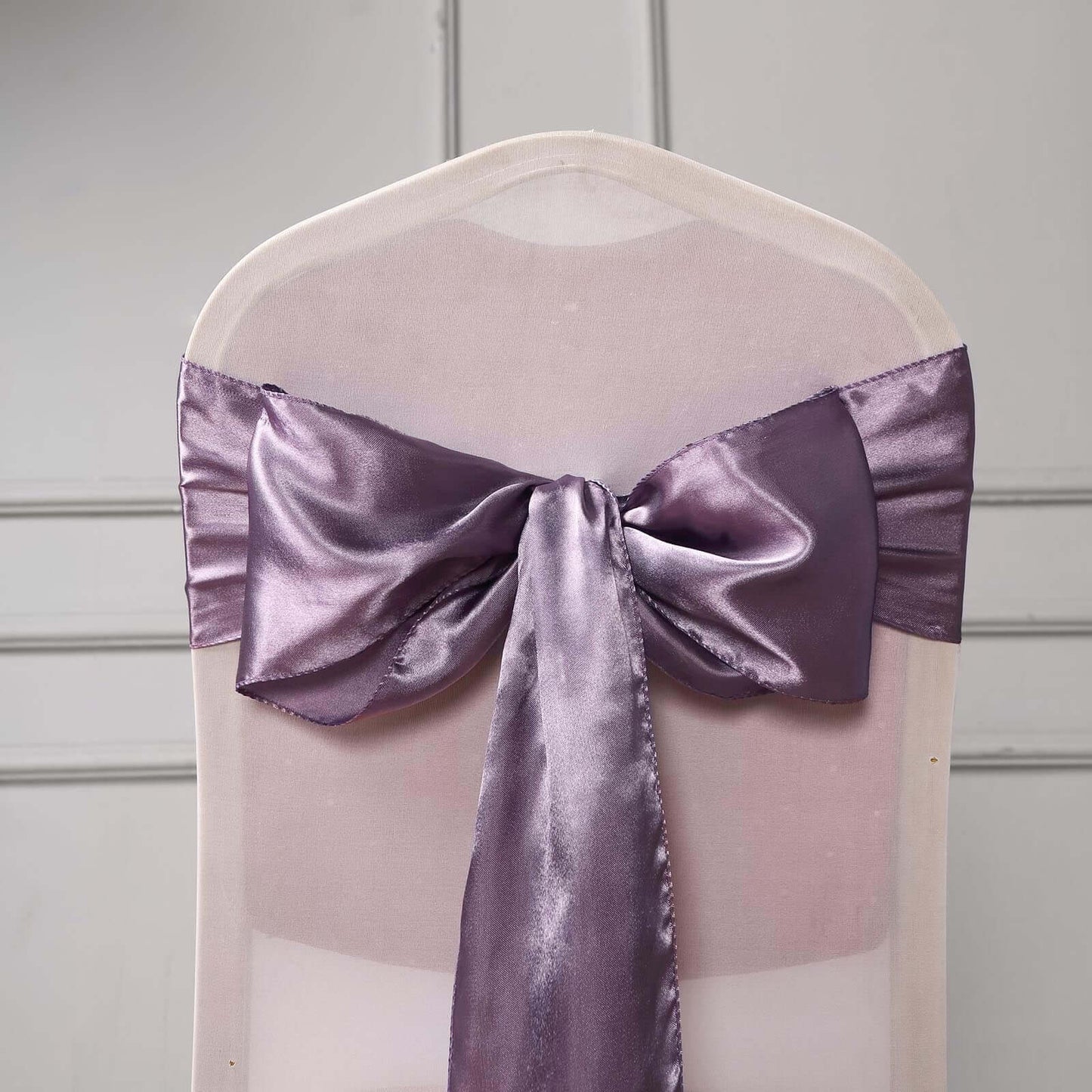 5 Pack Satin Chair Sashes Violet Amethyst - Durable Chair Bows with Shiny Finish 6"x106"