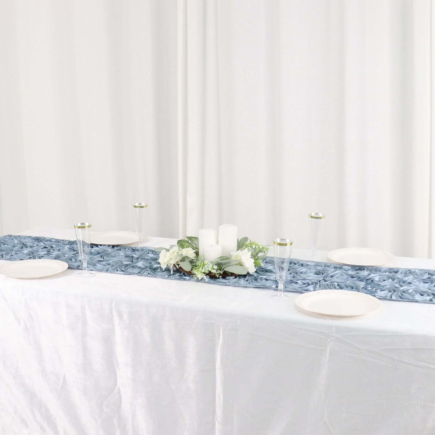 Rosette Satin 14"x108" Table Runner Dusty Blue - Grandiose Design