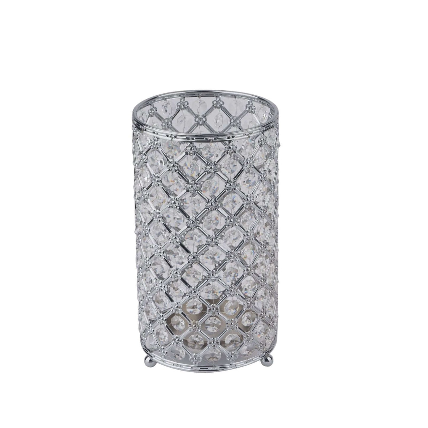 2-Pack Metal Crystal Beaded Pillar Holders Metallic Silver - Versatile Stem Vase Set for Decor 9"