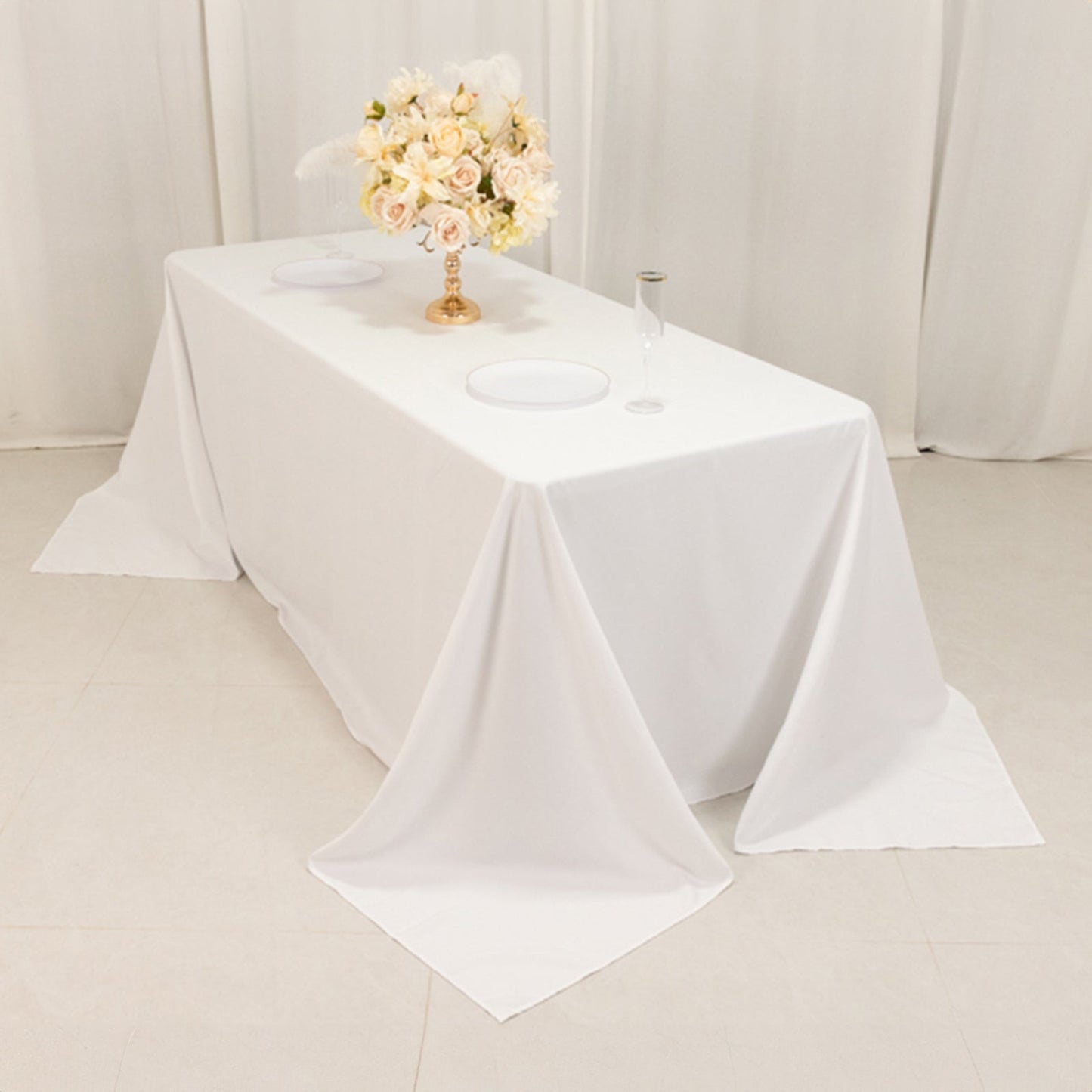 Cotton Blend 90"x132" Rectangle Tablecloth White - Seamless Wrinkle-Resistant Design for Classy Occasions
