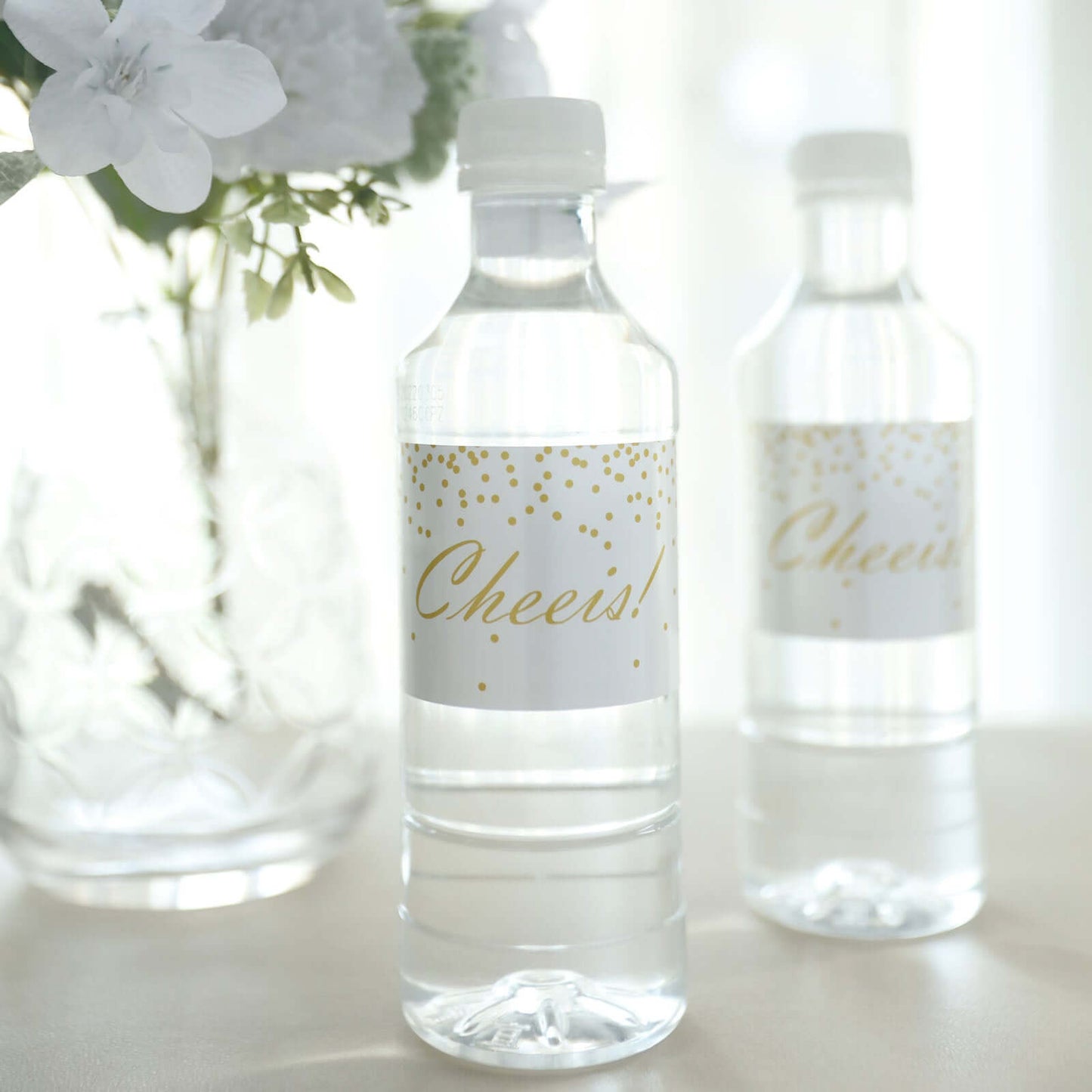 24 Pack White/Gold Water Bottle Labels "Cheers" Wedding Party Waterproof Bottle Stickers
