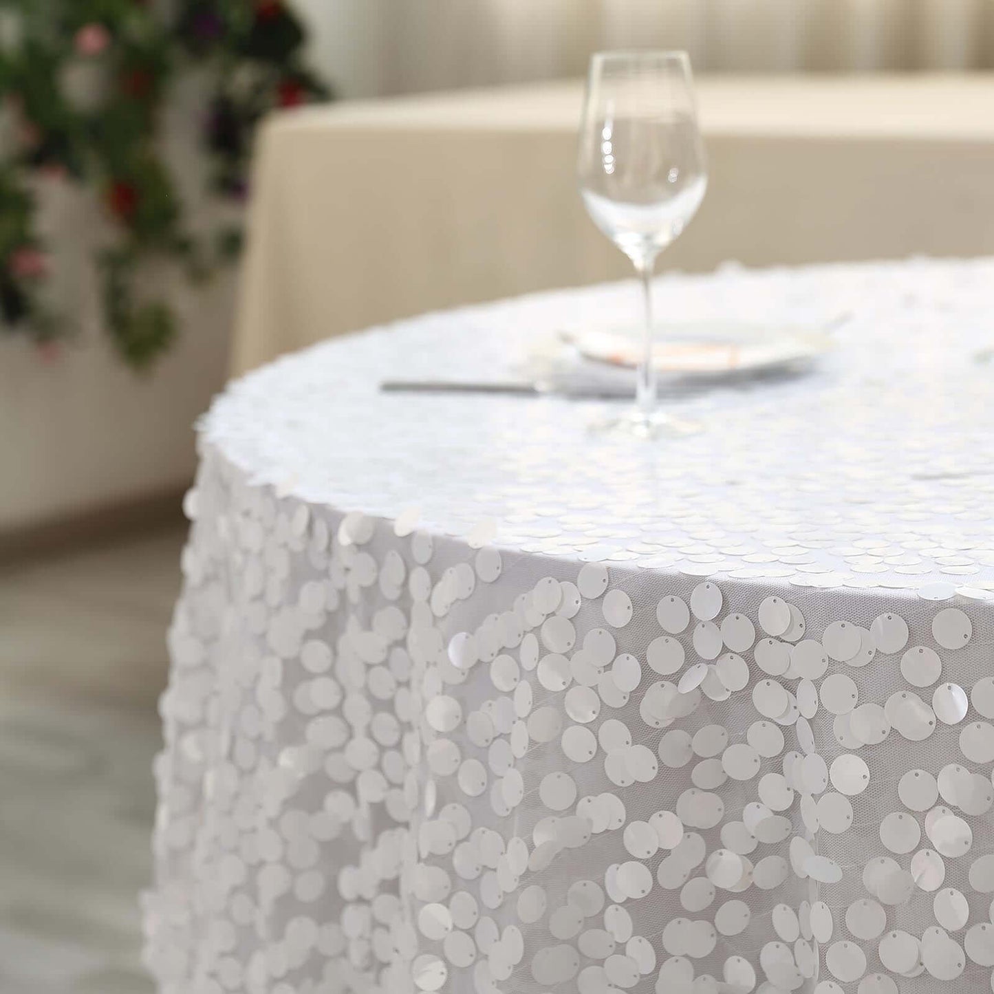 Sequin 72"x72" Table Overlay Square Tablecloth White - Big Payette Design for Classy Celebrations
