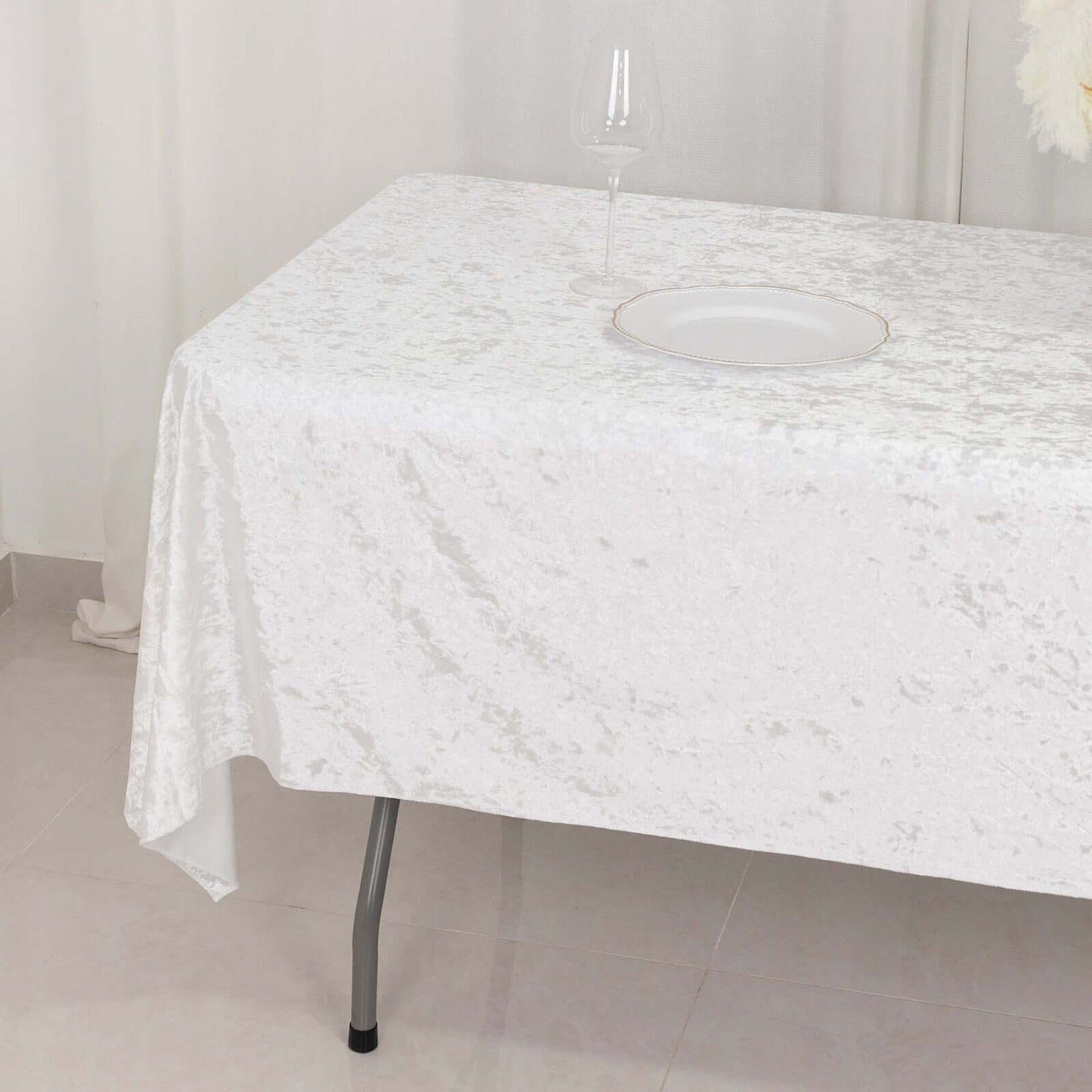 Premium Crushed Velvet 60"x102" Rectangle Tablecloth White - Reusable Soft & Classy Table Cover