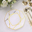 10-Pack Plastic 8" Octagon Dessert Plates in White - Modern Disposable Salad/Appetizer Plates with Gold Geometric Design for Special Occasions & Celebrations