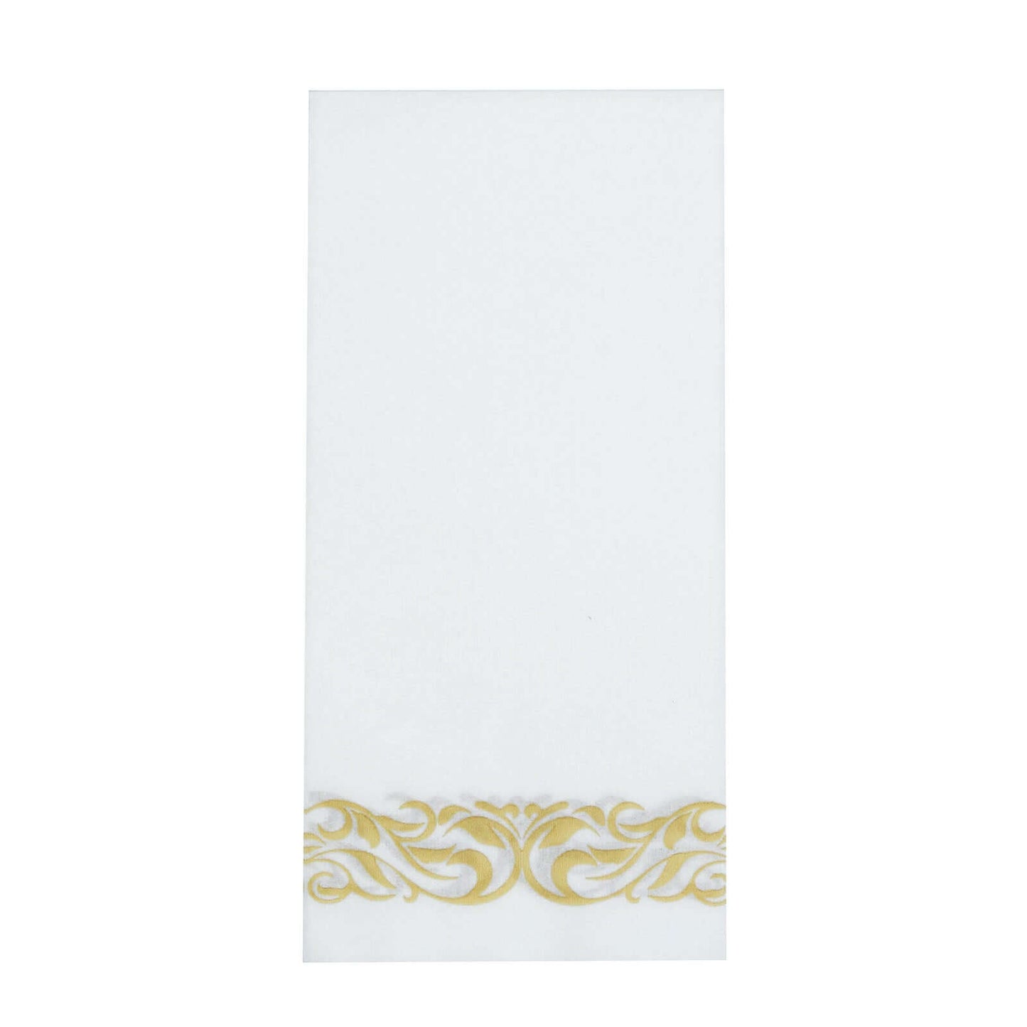 25 Pack Linen-Like Paper 8"x4" Napkins White with Metallic Gold Foil Scroll Design - Soft & Absorbent Airlaid Hand Towels for Exquisite Weddings & Events