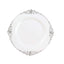 10-Pack Plastic 8" Round Dessert Plates in White with Silver Leaf Embossed Rim - Disposable Vintage Baroque Style Salad Plates