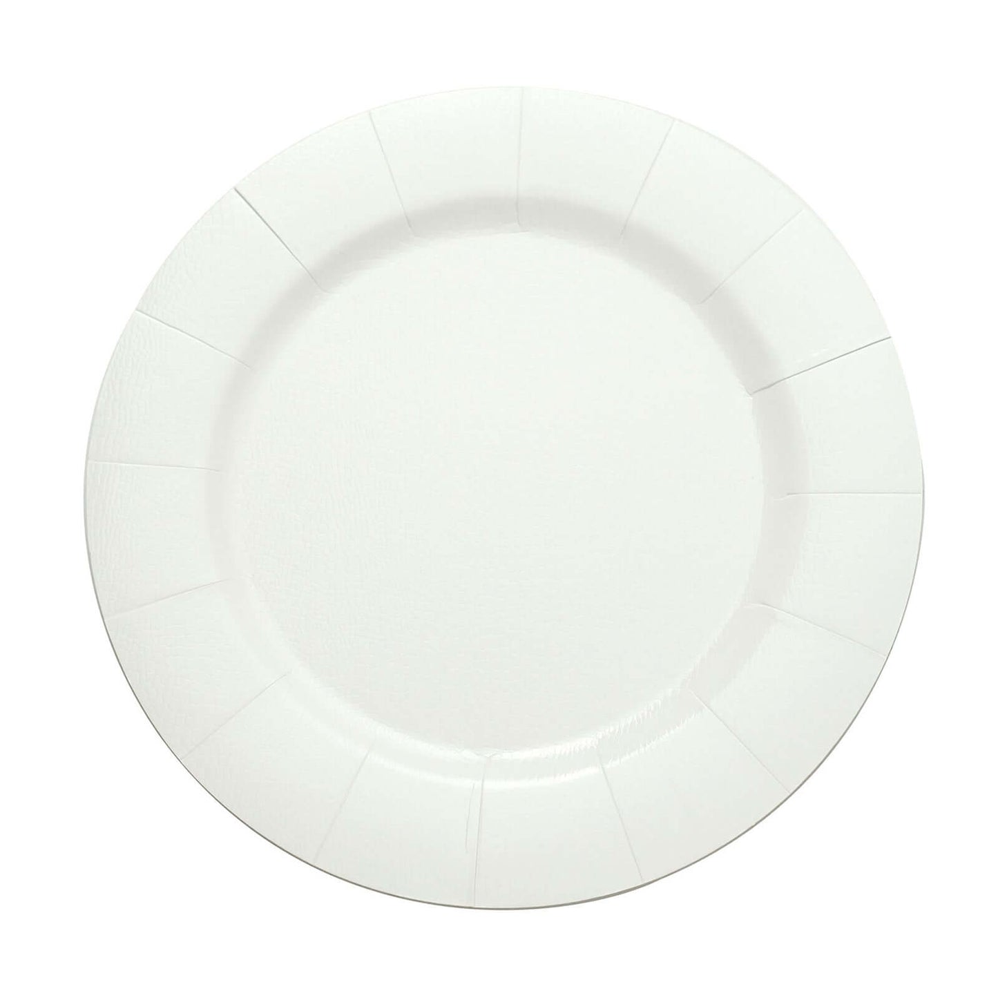 10-Pack Disposable Round Charger Plates in White with Leathery Texture - Durable 1100GSM Cardboard Placemats for Dinner Parties & Banquets 13"