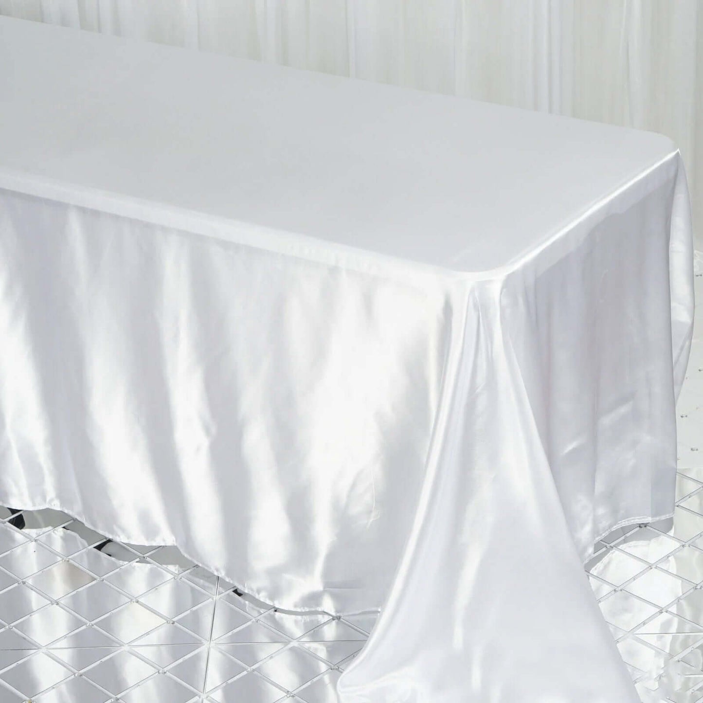 Satin Rectangular 90"x132" Tablecloth White - Seamless Stylish Table Cover for Weddings and Parties