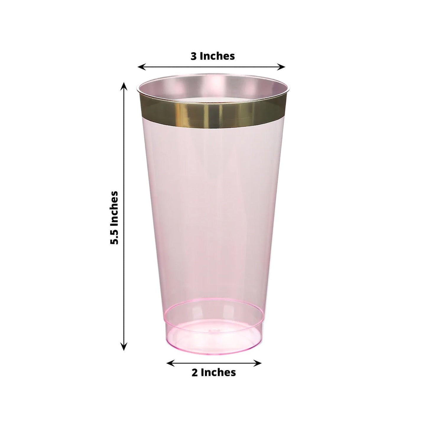 12-Pack Plastic Party Cups Transparent Blush with Gold Rim - Durable Disposable Tumblers for Drinks 17oz 5.5"