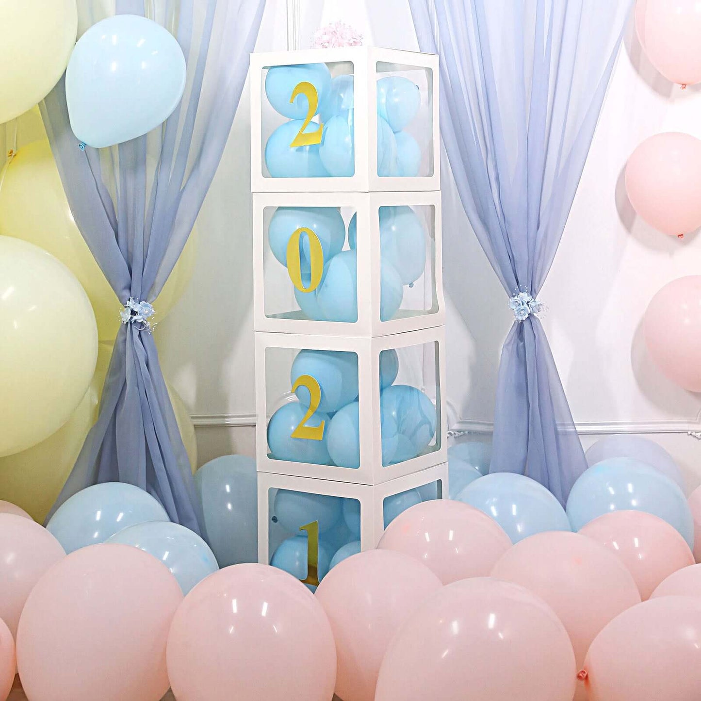 2 Pack 12" White Clear Baby Shower Party Decoration Boxes, Transparent DIY Balloon Boxes
