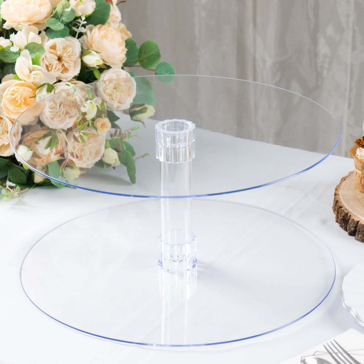2-Tier Acrylic Round Cake Stand Set Clear - Chic Versatile Cupcake Holder Dessert Display Pedestal for Wedding Buffet & Catering Displays 16"
