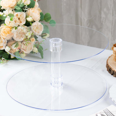 2-Tier Acrylic Round Cake Stand Set Clear - Chic Versatile Cupcake Holder Dessert Display Pedestal for Wedding Buffet & Catering Displays 16"