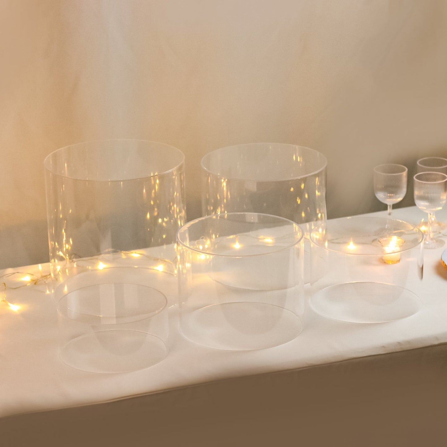 Set of 5 Acrylic Cake Stands Cylinder Design Round Clear - Display Risers for Events 8.5", 9", 10", 11", 12"