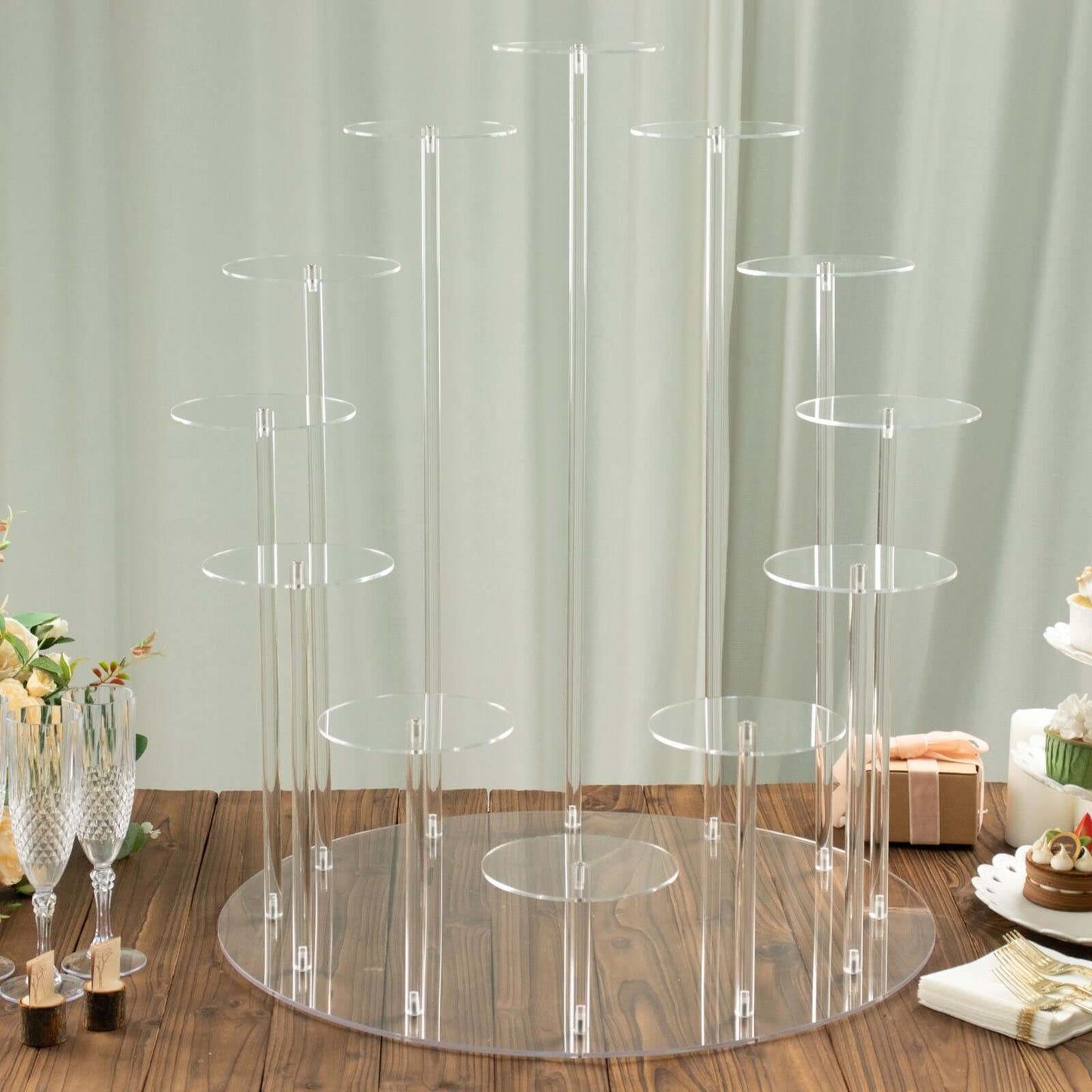 Acrylic Cake Stand with 12-Arm Tiered Cupcake Holders Clear - Easy Assembly Multi-layer Dessert Display Centerpiece Tower for Weddings Gala Events & Celebrations 29"