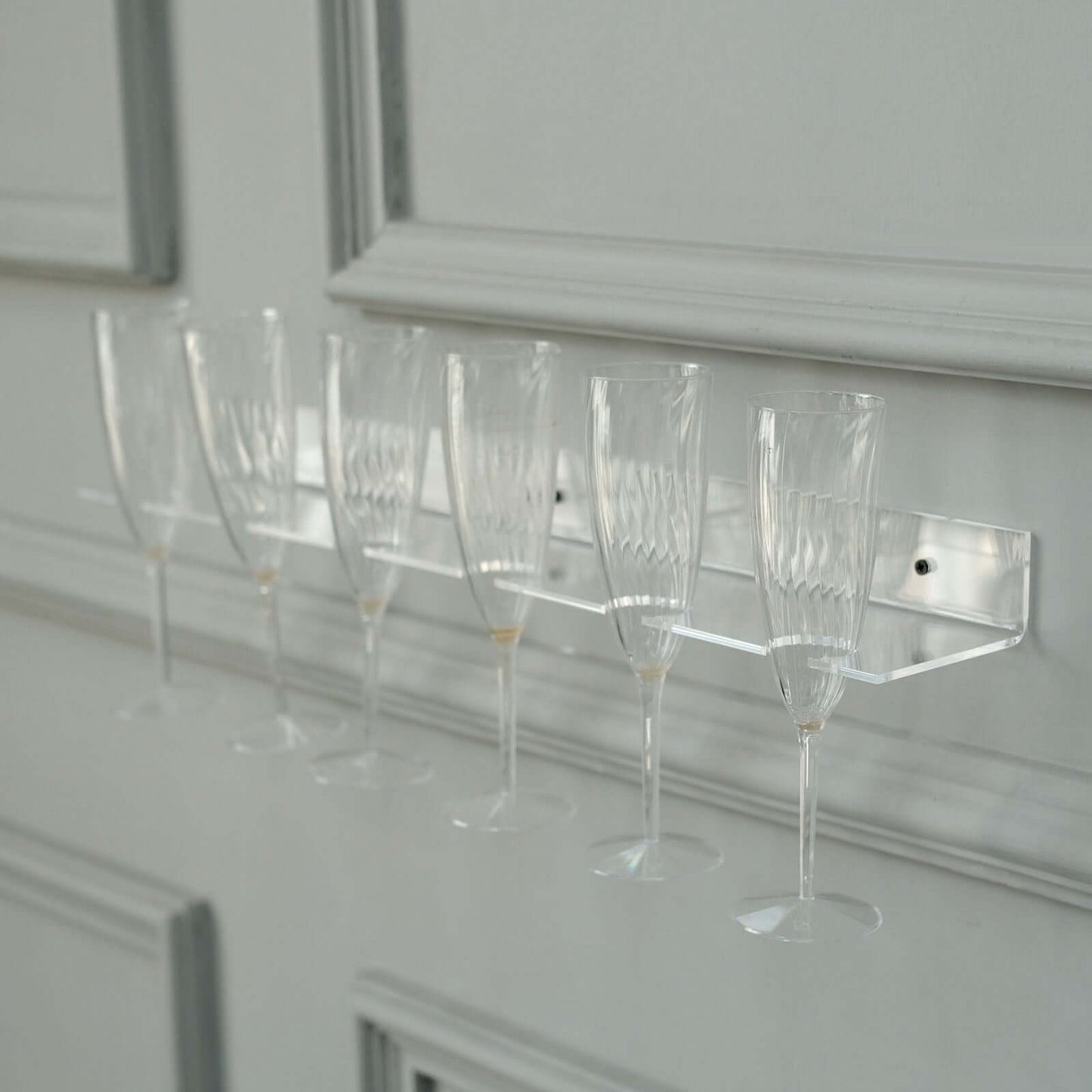 2-Pack Floating Wine Glass Holder Rack Clear Acrylic Holds 12, Wall Mounted Champagne Flute Stemware Hanging Shelves for Events & Home Bar 21"