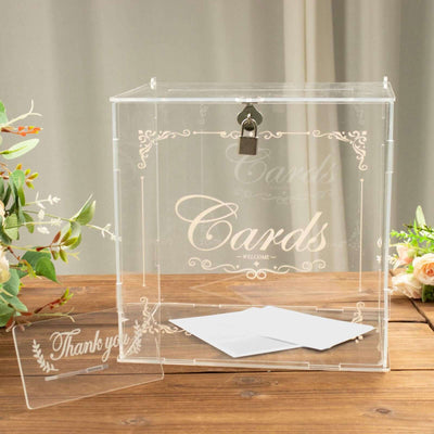 Clear Acrylic Wedding Card Box With Lock Key & Thank You Sign Stand Reception Party Money Gift Card Box - Wedding