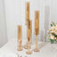 Set of 4 Crystal Glass Hurricane Taper Candle Holders, Decorative Tall Candle Stands Amber Gold Cylinder Chimney Tubes 14", 18", 22", 26"